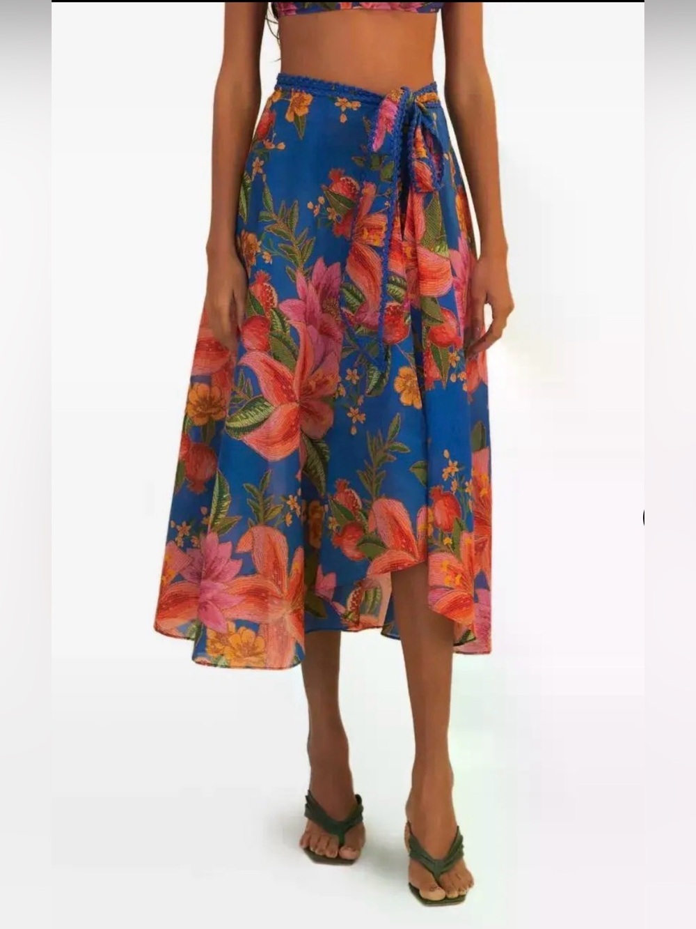 Blue Summer Fruit Midi Skirt